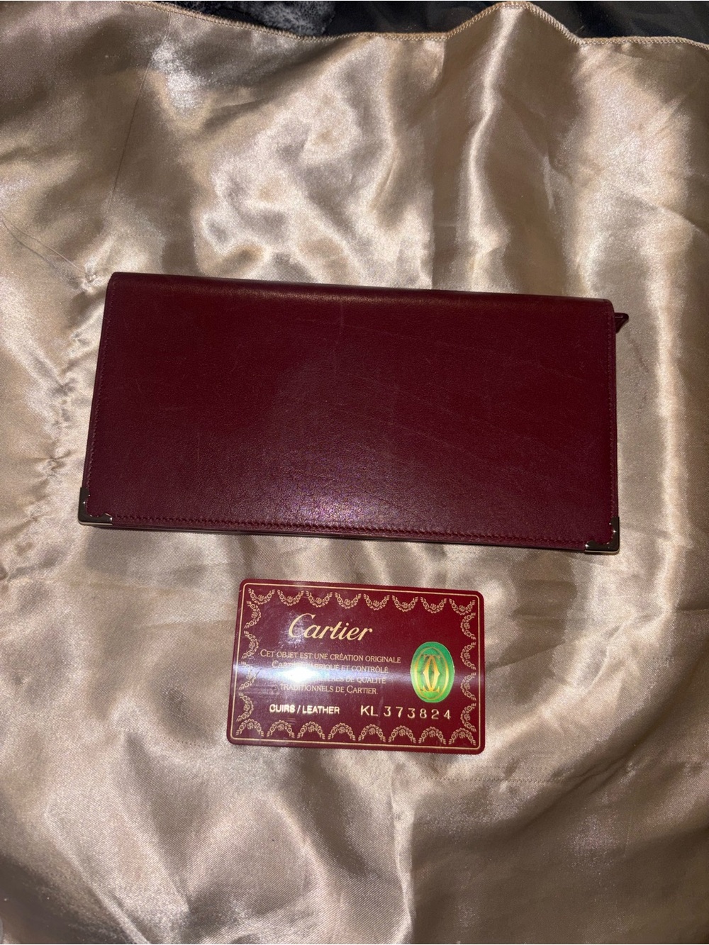 Like Nee Burgundy Leather Cartier with Corner Silver Metal Accents